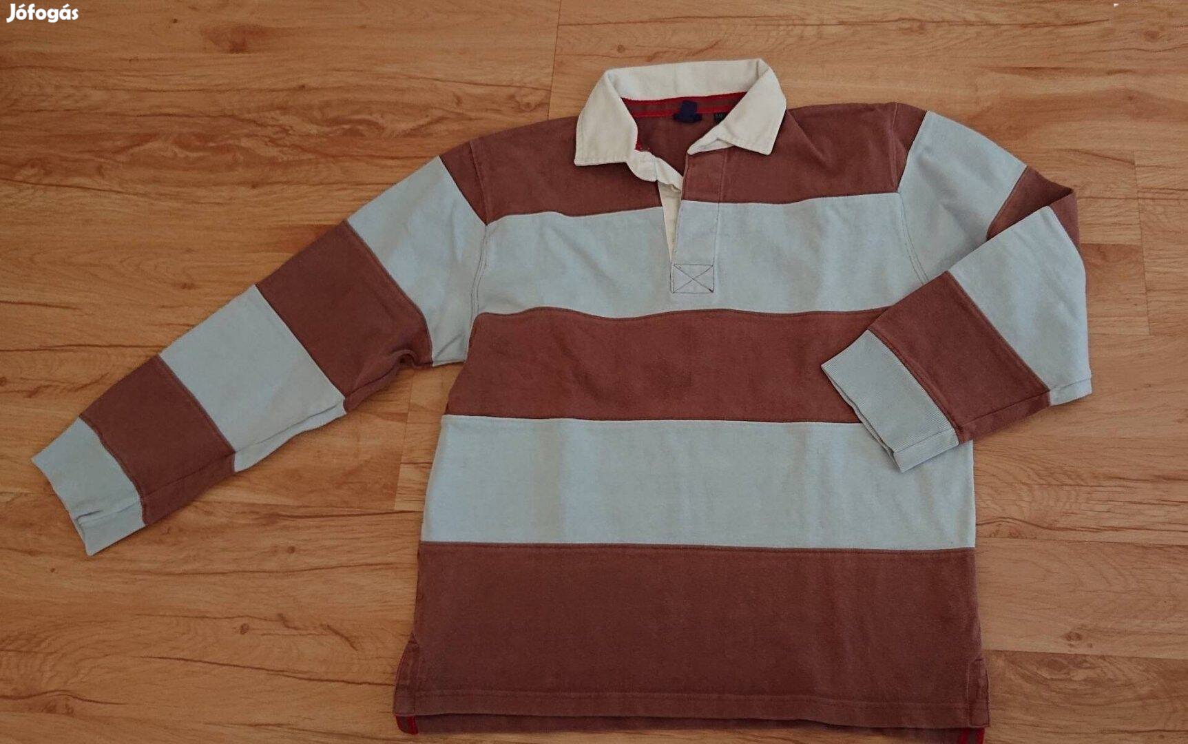 Csíkos ingnyakú 146-152-es pamut pulóver - mérve