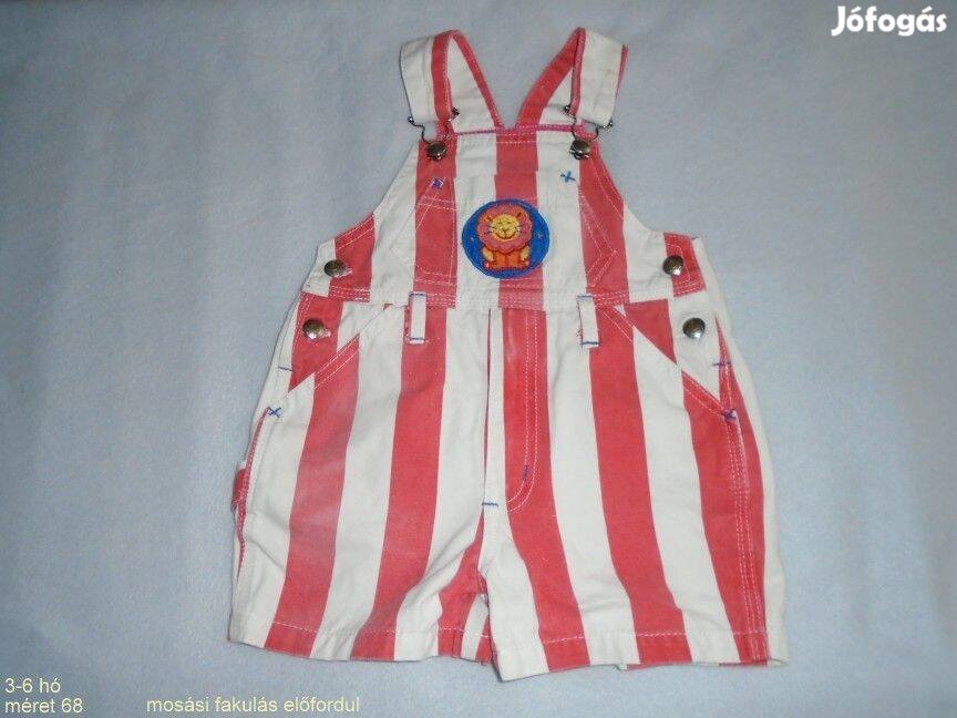 Csíkos kantáros rövidnadrág 3-6 hó méret 68 piros fehér