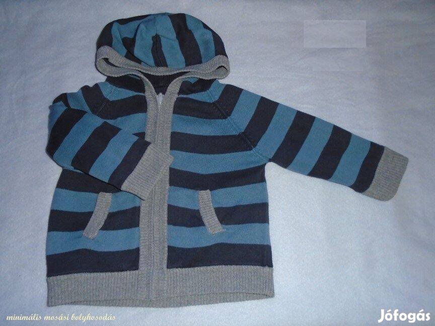 Csíkos kék és kapucnis cipzáras pulóver 12-18 hó (méret 86) átmeneti