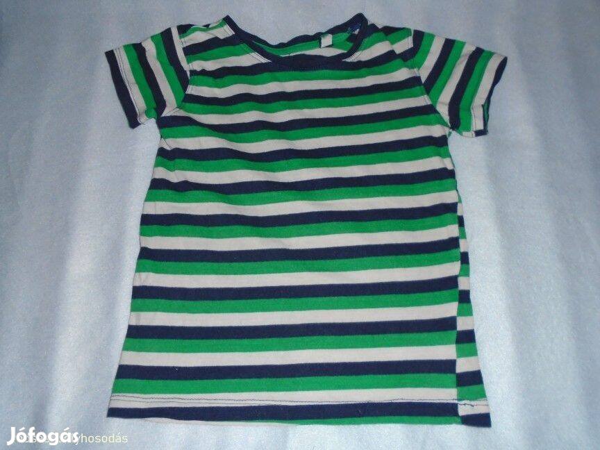 Csíkos póló 4-5 évesre (méret 110) kék zöld fehér