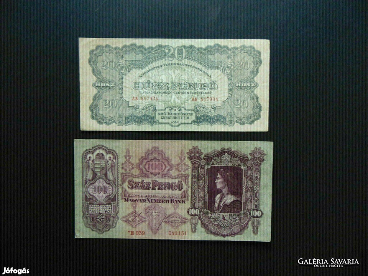 Csillagos 100 pengő 1930 - VH. 20 pengő 1944