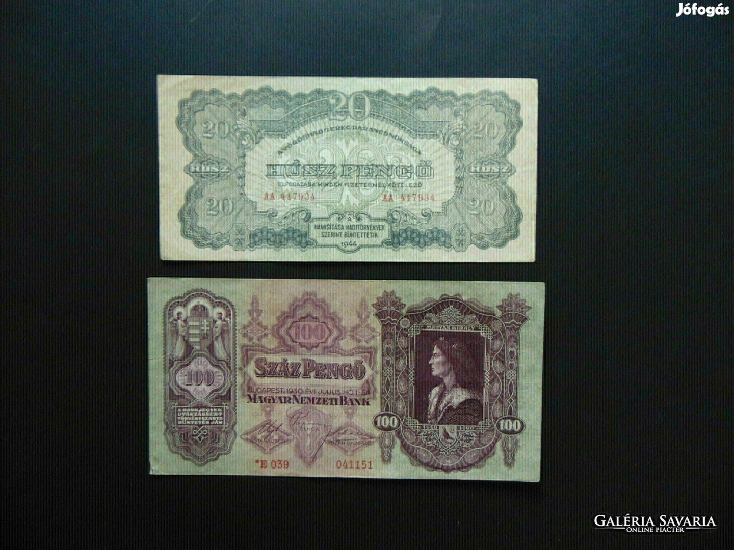 Csillagos 100 pengő 1930 - VH. 20 pengő 1944 LOT ! Szép