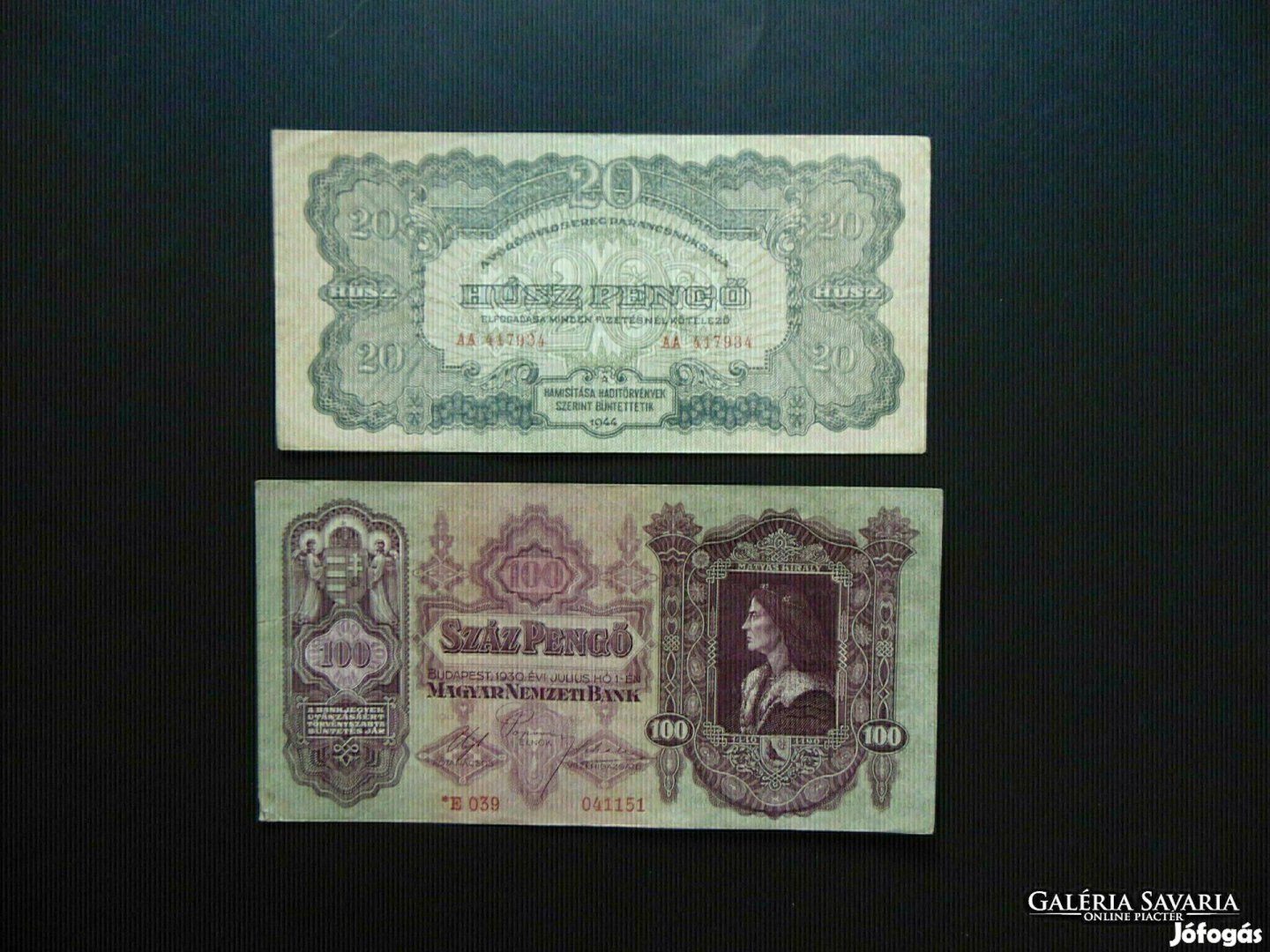 Csillagos 100 pengő 1930 - VH. 20 pengő 1944 egyben a kettő