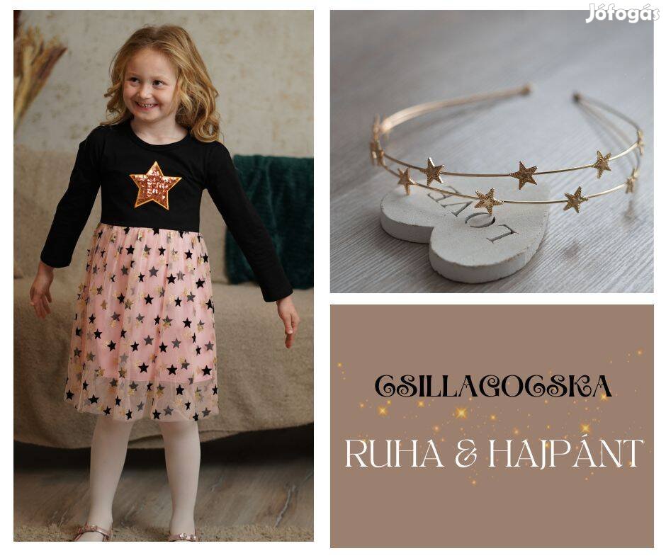 Csillagos kislány ruha hajpánttal farsangra, szülinapra,