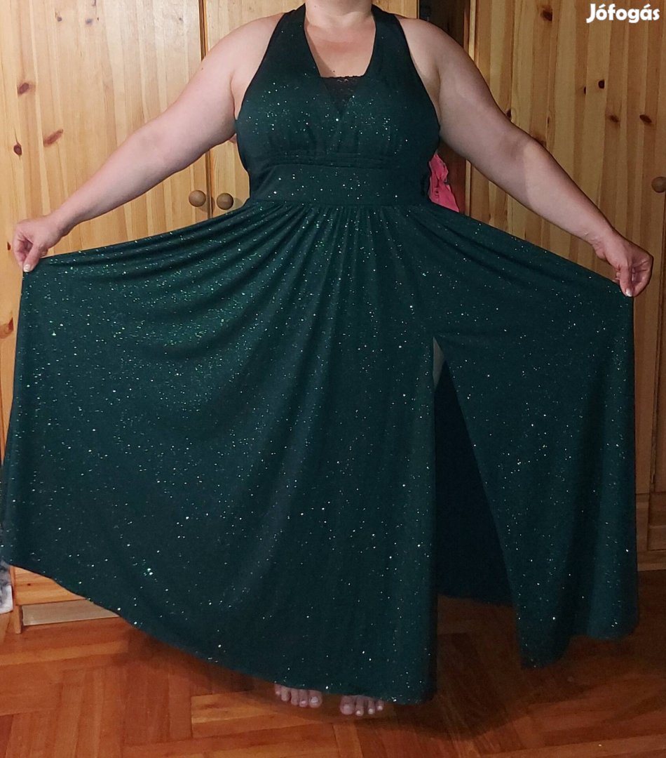 Csillogó smaragd zöld ruha 42 44 46 L XL