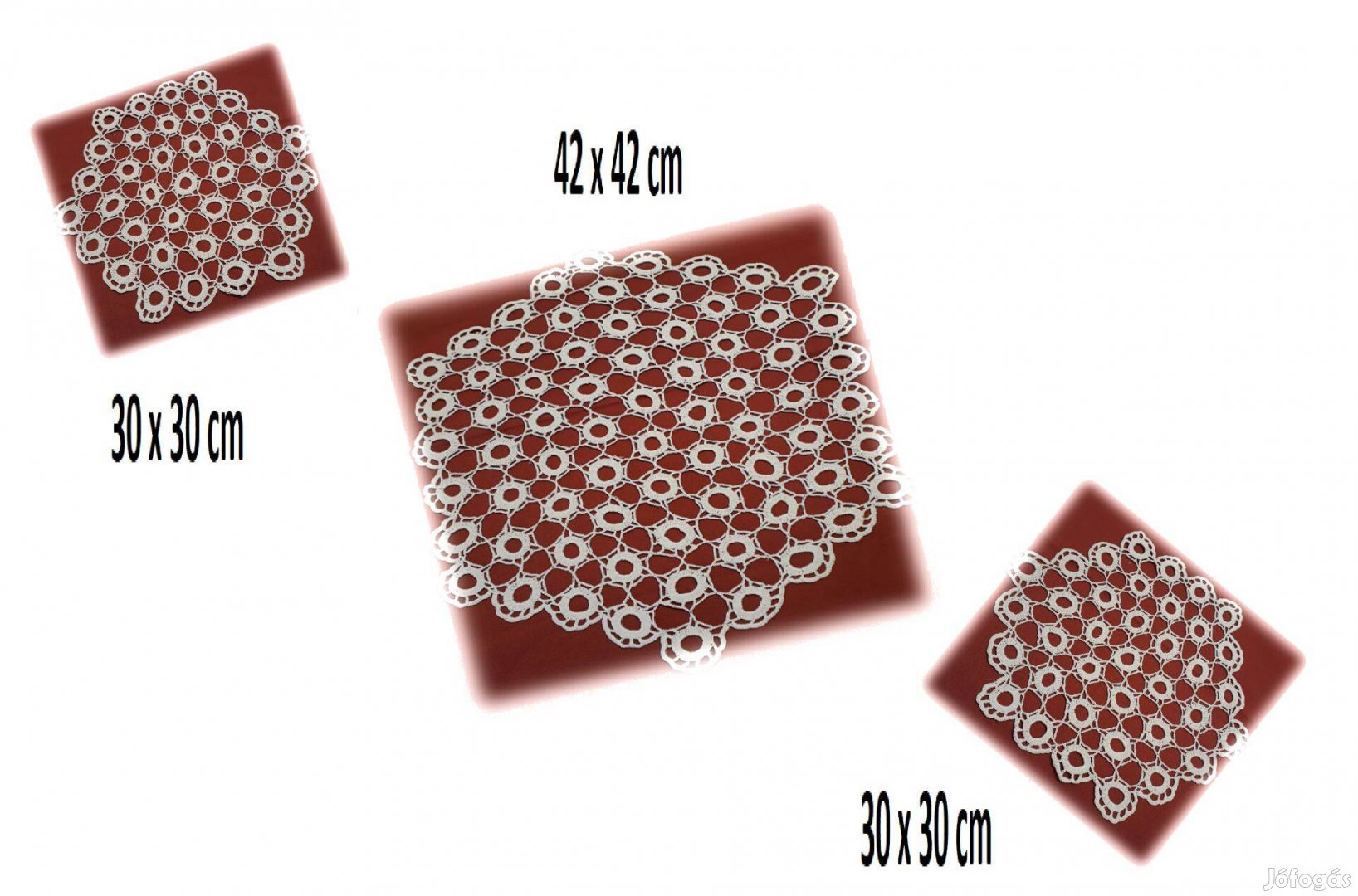 Csipketerítő szett, három darabos kézi horgolású