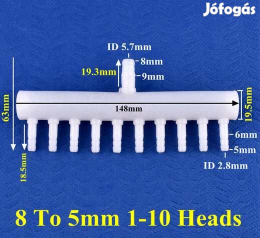 Csőcsatlakozós Elosztó 1-10 8mm-ből 5mm-be  (4931)