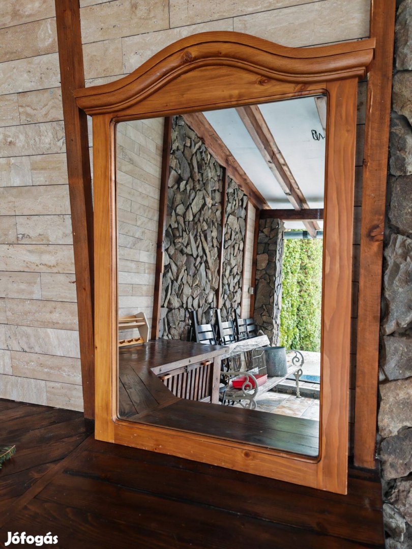Csodás tömör fa tükör rusztikus fenyő keretes falitükör 73 x 103 cm