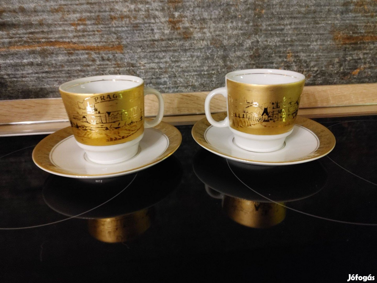 Csodaszép Prága aranyozott kávéscsésze pár