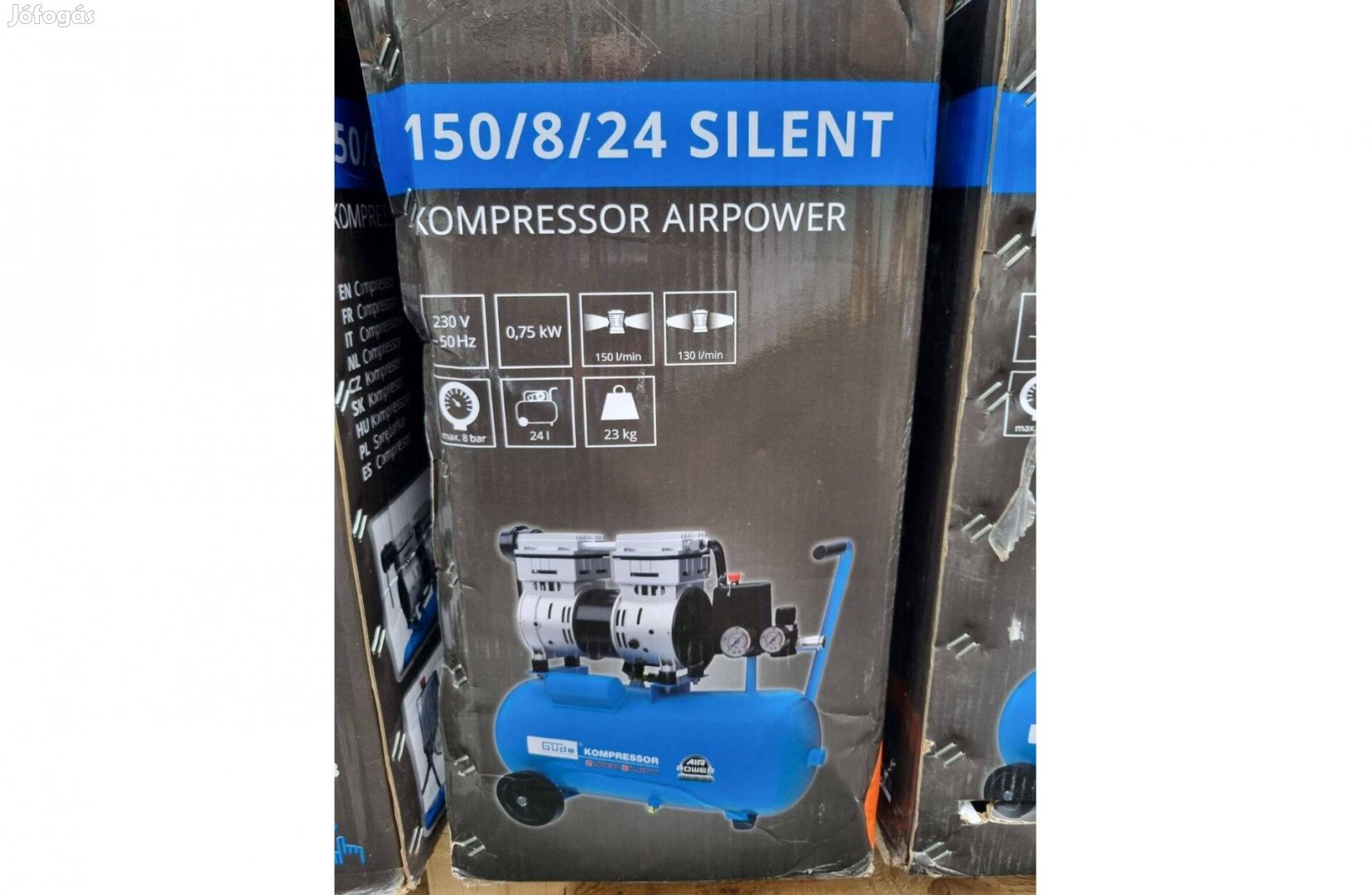 Csökkentett zajszinttel, olajmentes, 2 hengeres, 24L-es