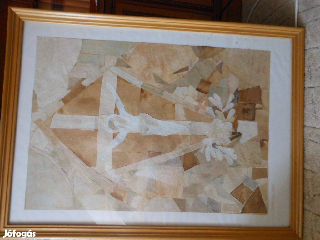 Csókos Györgyi festőművész nagy pasztell papírkollázs Jézus képe