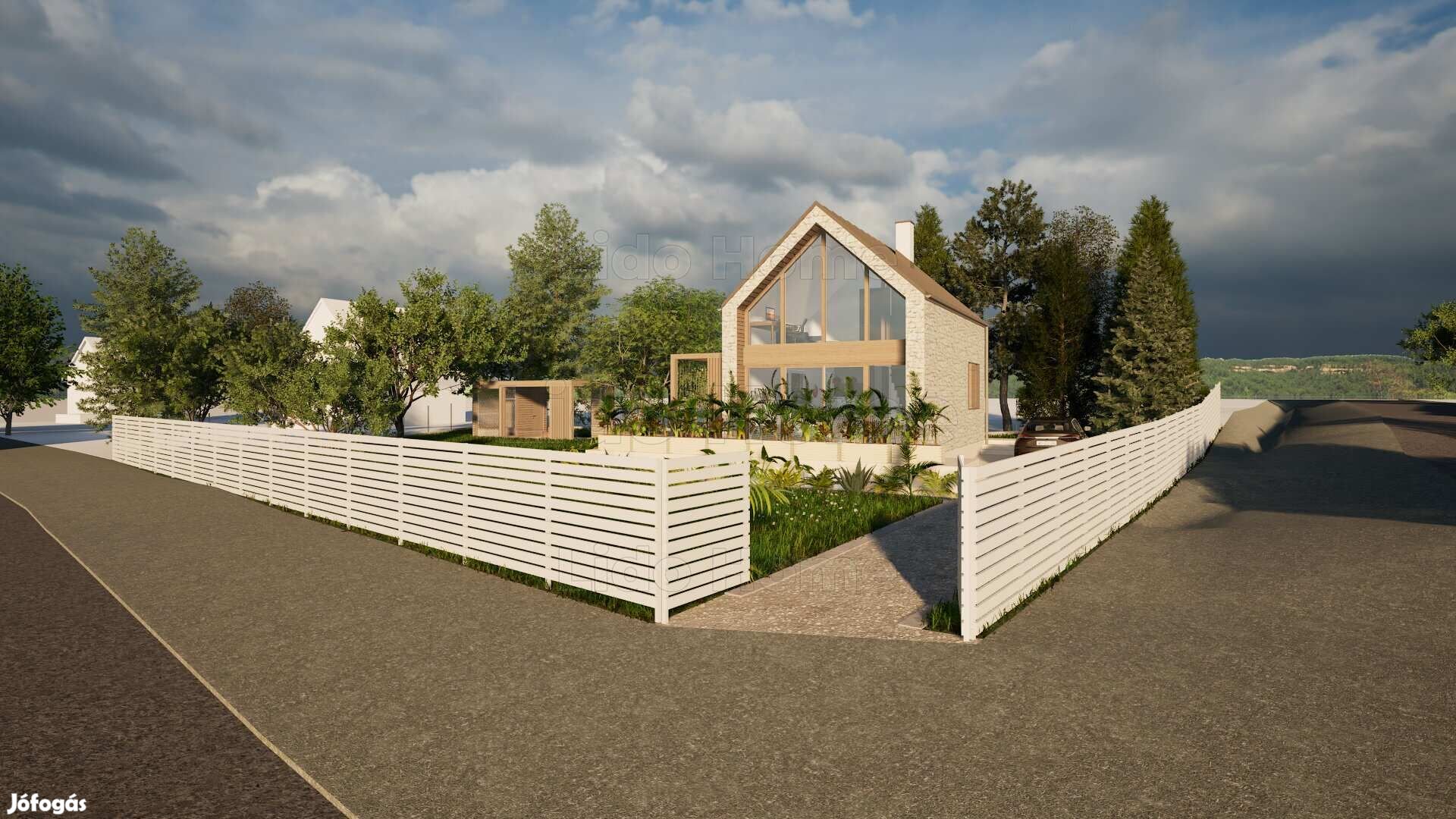 Csopak Öreghegyen sík saroktelek kis nyaralóval, építési