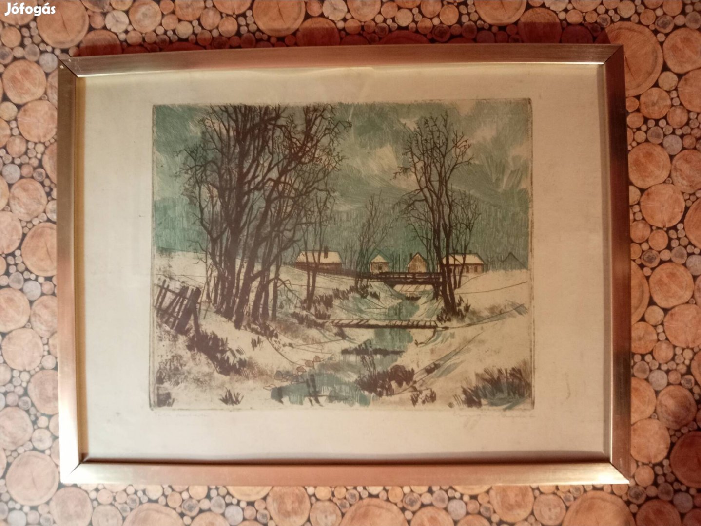 Csurgói Máté Lajos - Téli patak színes rézkarc