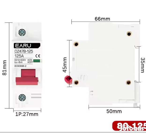 DC Kismegszakító/Autómata Biztosíték 12-250V 125A Szimpla (6024)