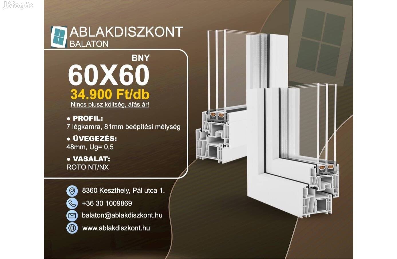 DECCO83 60x60 bukó-nyíló műanyag ablak 3 rétegű üvegezéssel