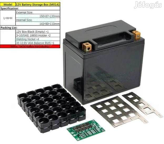 DIY 12V-os Akkumulátor Készítő Szett 18650 Rack+BMS+Egyéb (5727)