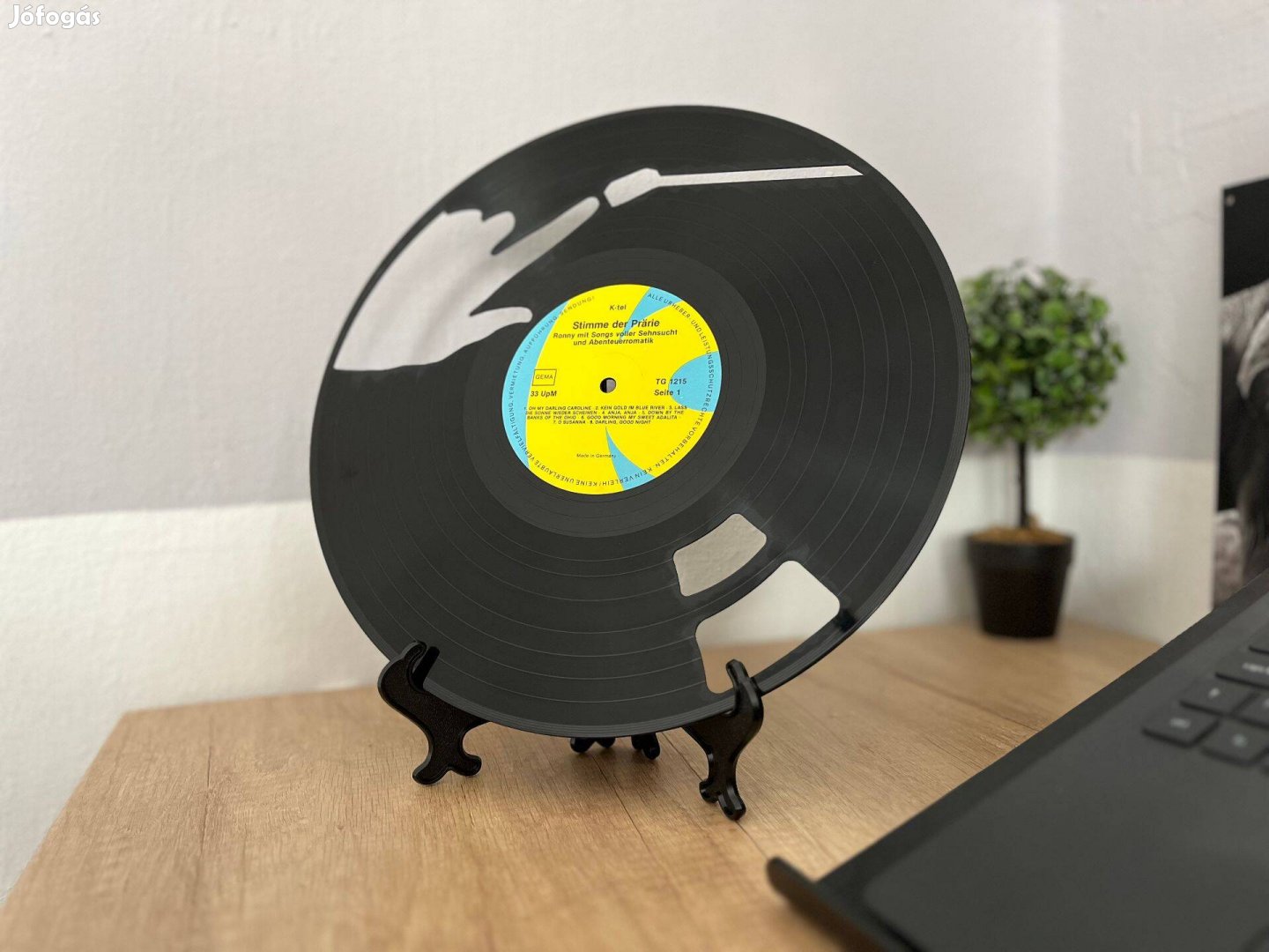 DJ bakelit dekor, vinyl kép asztali állvánnyal