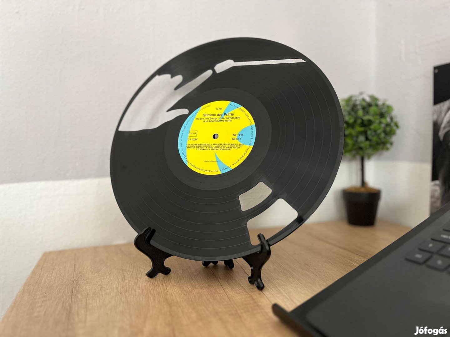 DJ bakelit dekor, vinyl kép asztali állvánnyal