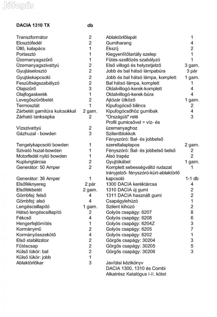 Dacia 1310 TX alkatrészek