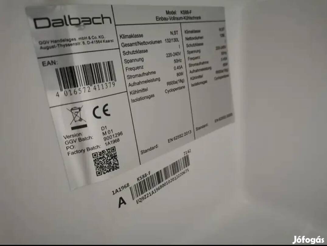 Dalbach hűtőszekrény kis fagyasztó résszel újszerű állapotban eladó 