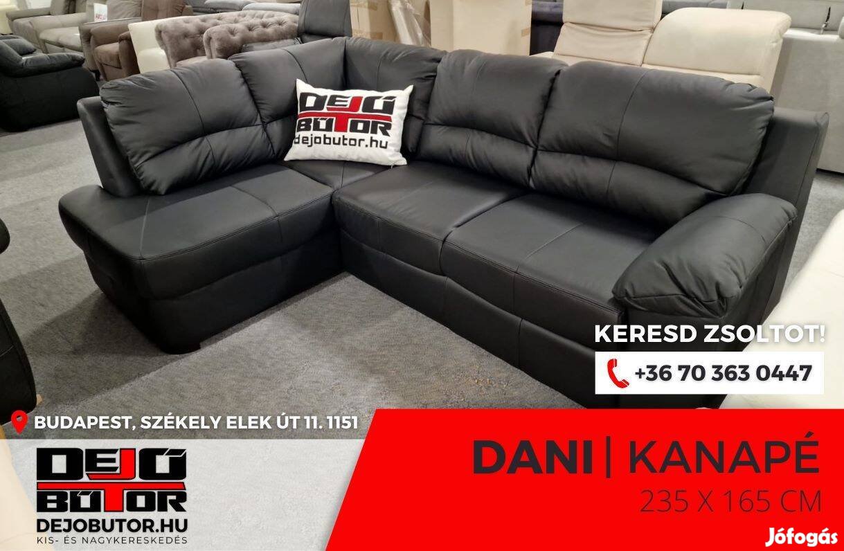 Dani kanapé 235x165 cm ülőgarnitúra valódi bőr ágyazható fekete