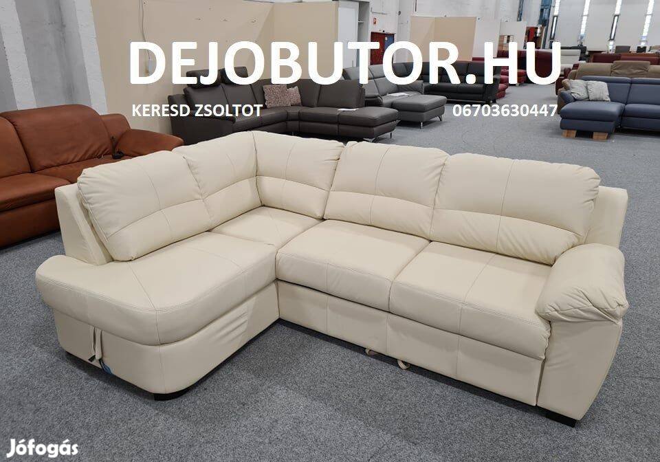 Dani krém sarok valódi bőr kanapé rugós ülőgarnitúra 235x165 cm