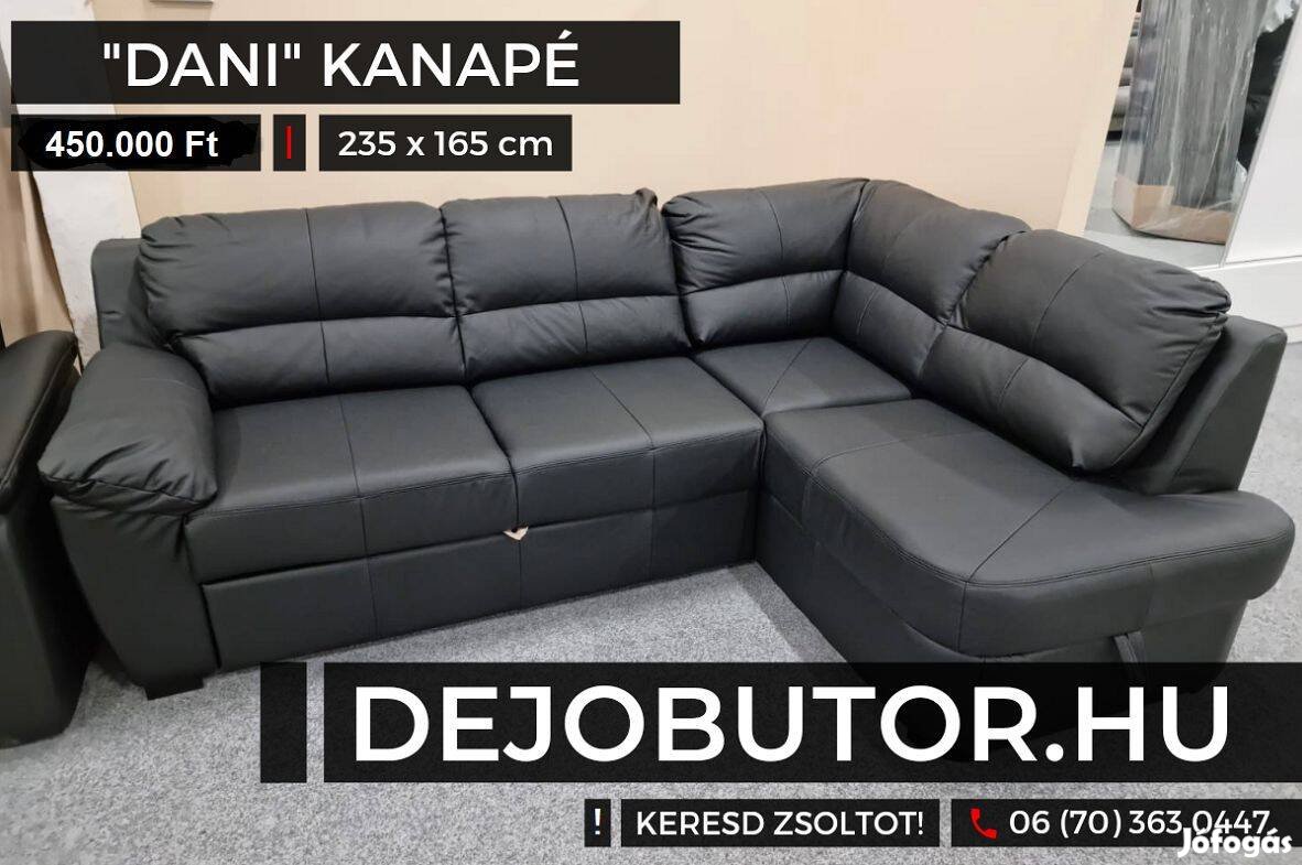 Dani sarok valódi bőr kanapé rugós ülőgarnitúra 235x165 cm black
