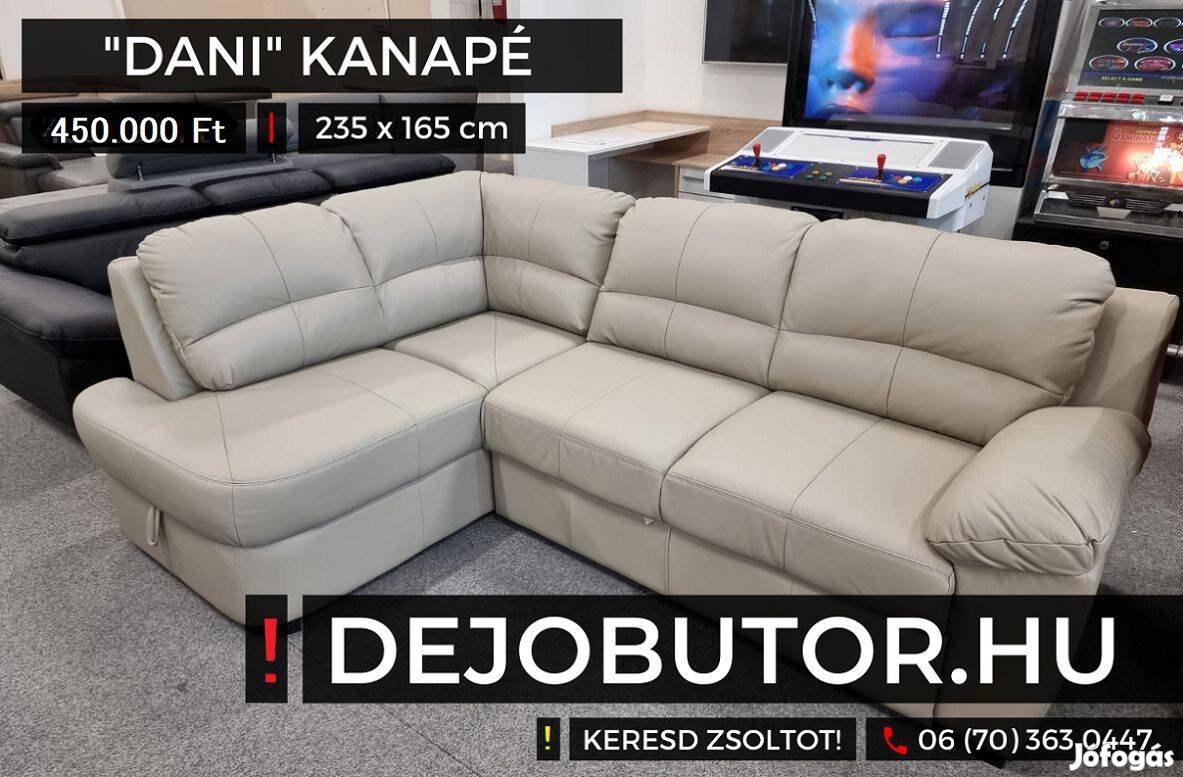 Dani szürke sarok valódi bőr kanapé rugós ülőgarnitúra 235x165 cm