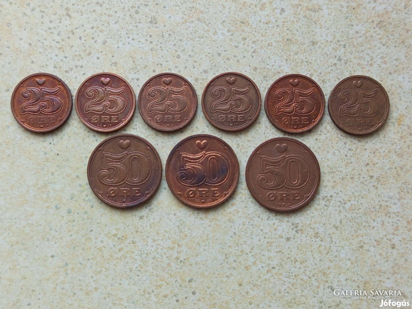 Dánia 9 db Különböző Érme 25 és 50 Öre 1989-1999