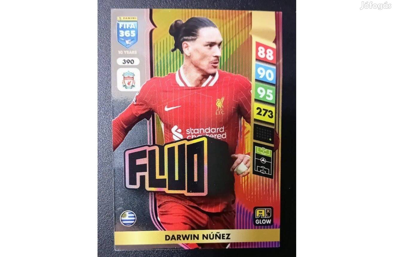 Darwin Núnez Liverpool Glow Fluo focis kártya Panini FIFA 365: 2025