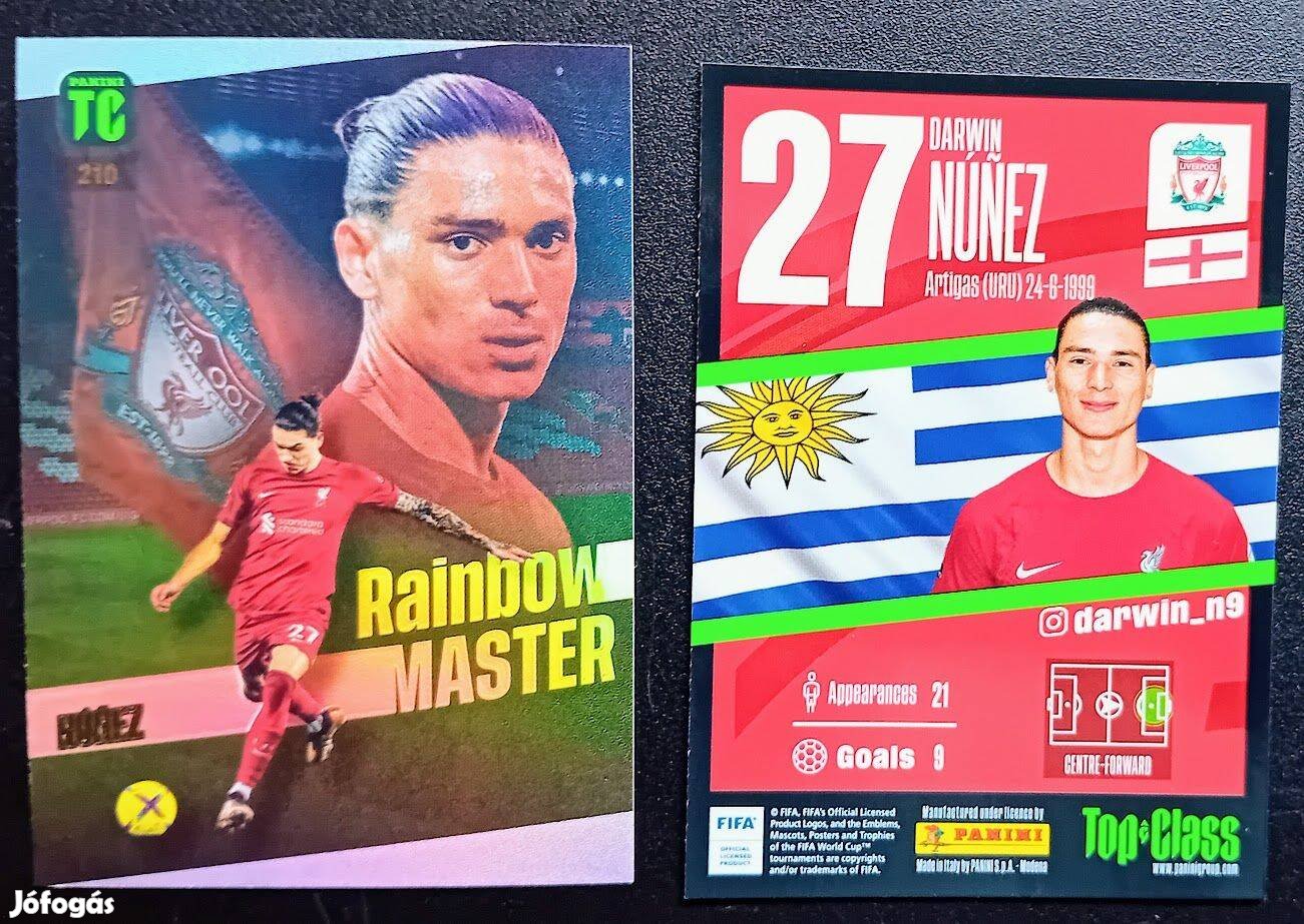 Darwin Nunez Liverpool Rainbow Master focis kártya Top Class 2023