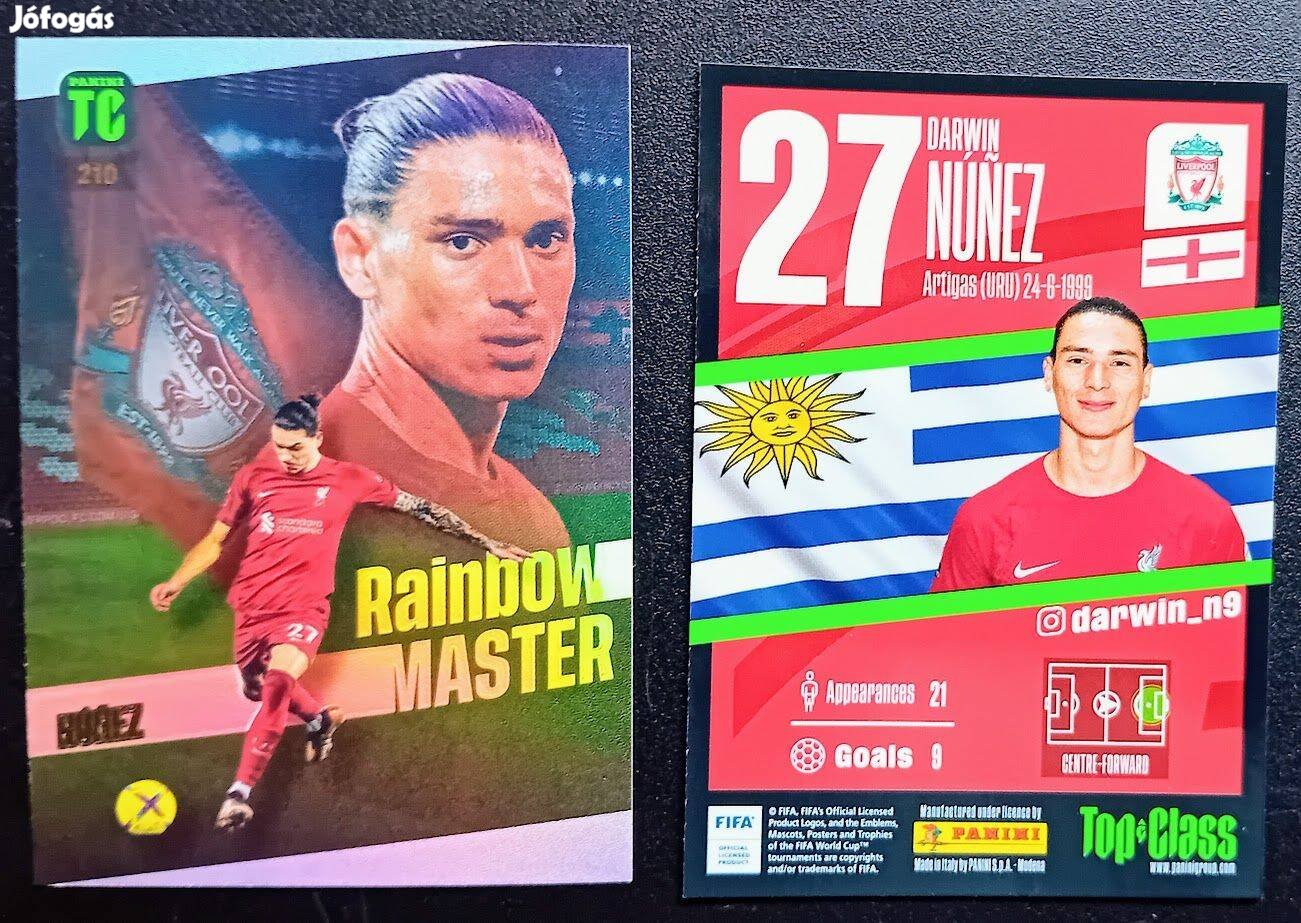 Darwin Nunez Liverpool Rainbow Master focis kártya Top Class 2023