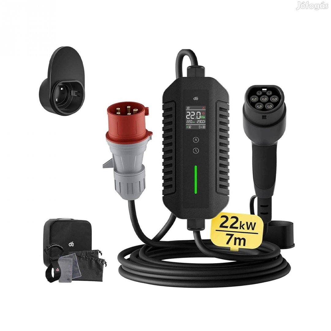 Dé állítható hordozható ev autó töltő 22kW, 32A, CEE 32A, Type2, 7m