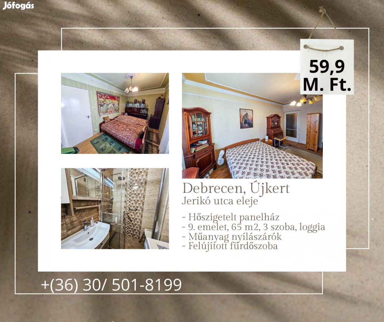 Debrecenben, az Egyetemhez közel, 3 szobás, loggiás,