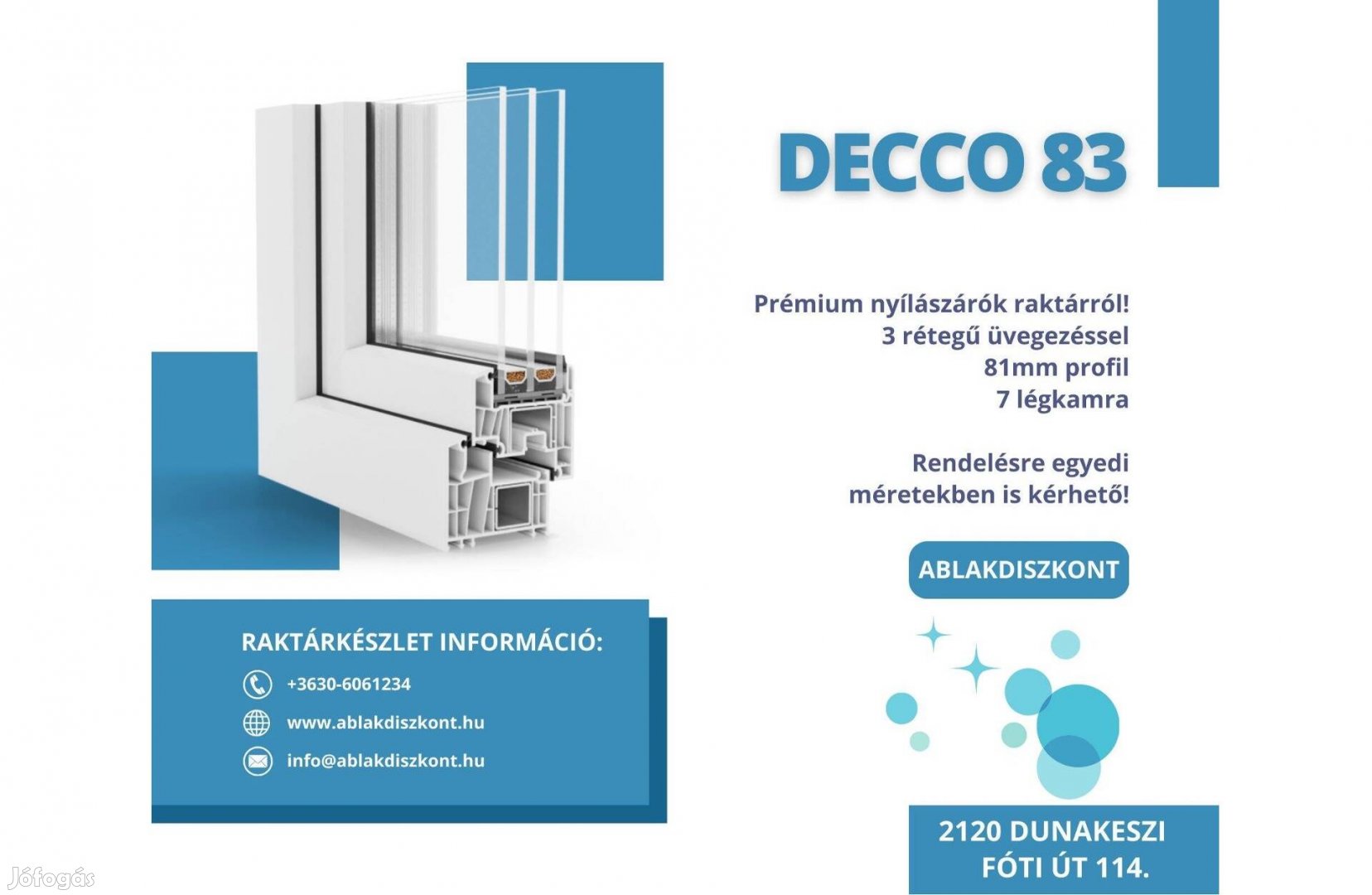 Decco 150x150 bukó-nyíló műanyag ablak 3 rétegű üvegezéssel