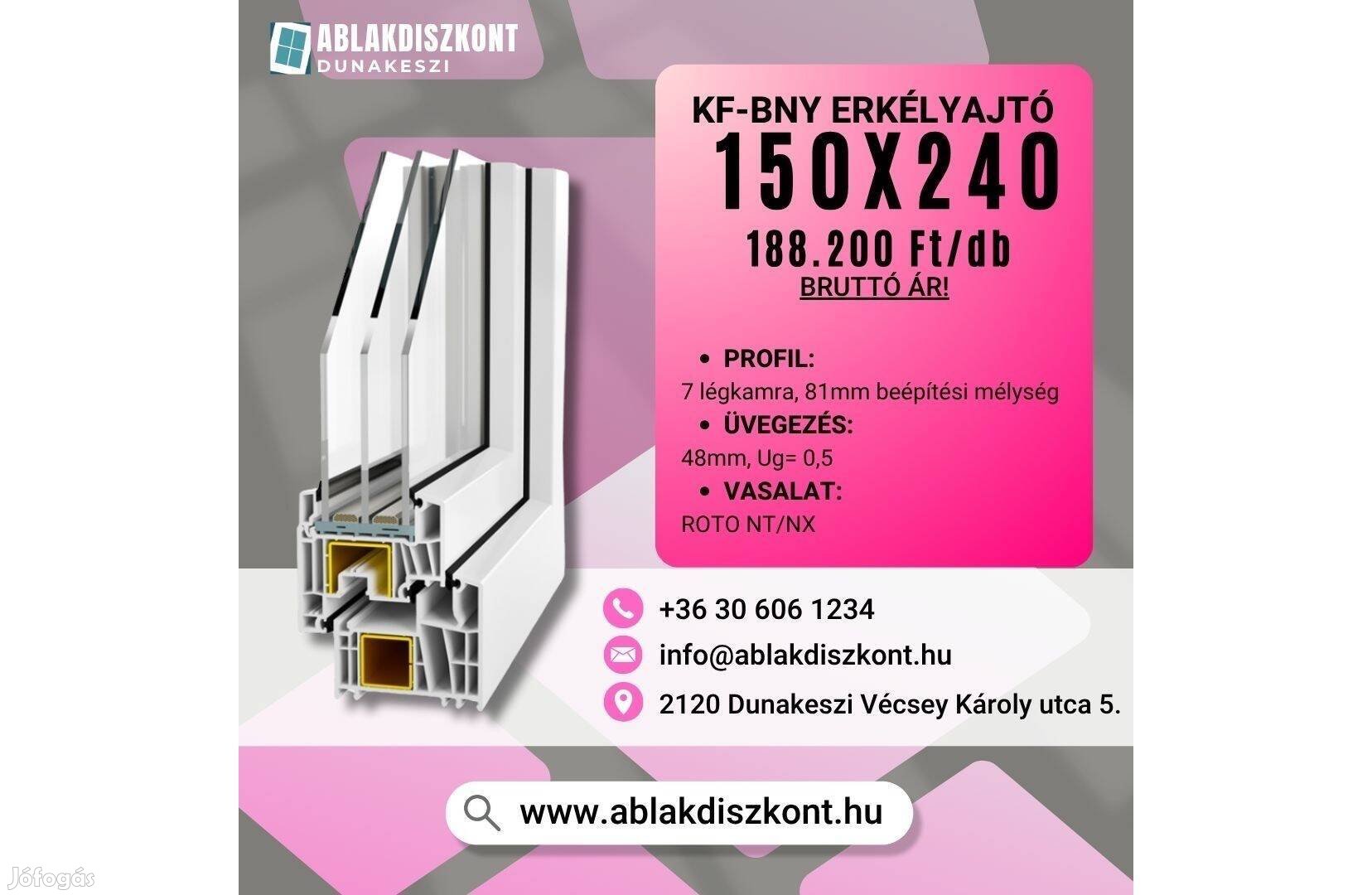 Decco 150x240 műanyag terasz ajtó 3 rétegű üvegezéssel