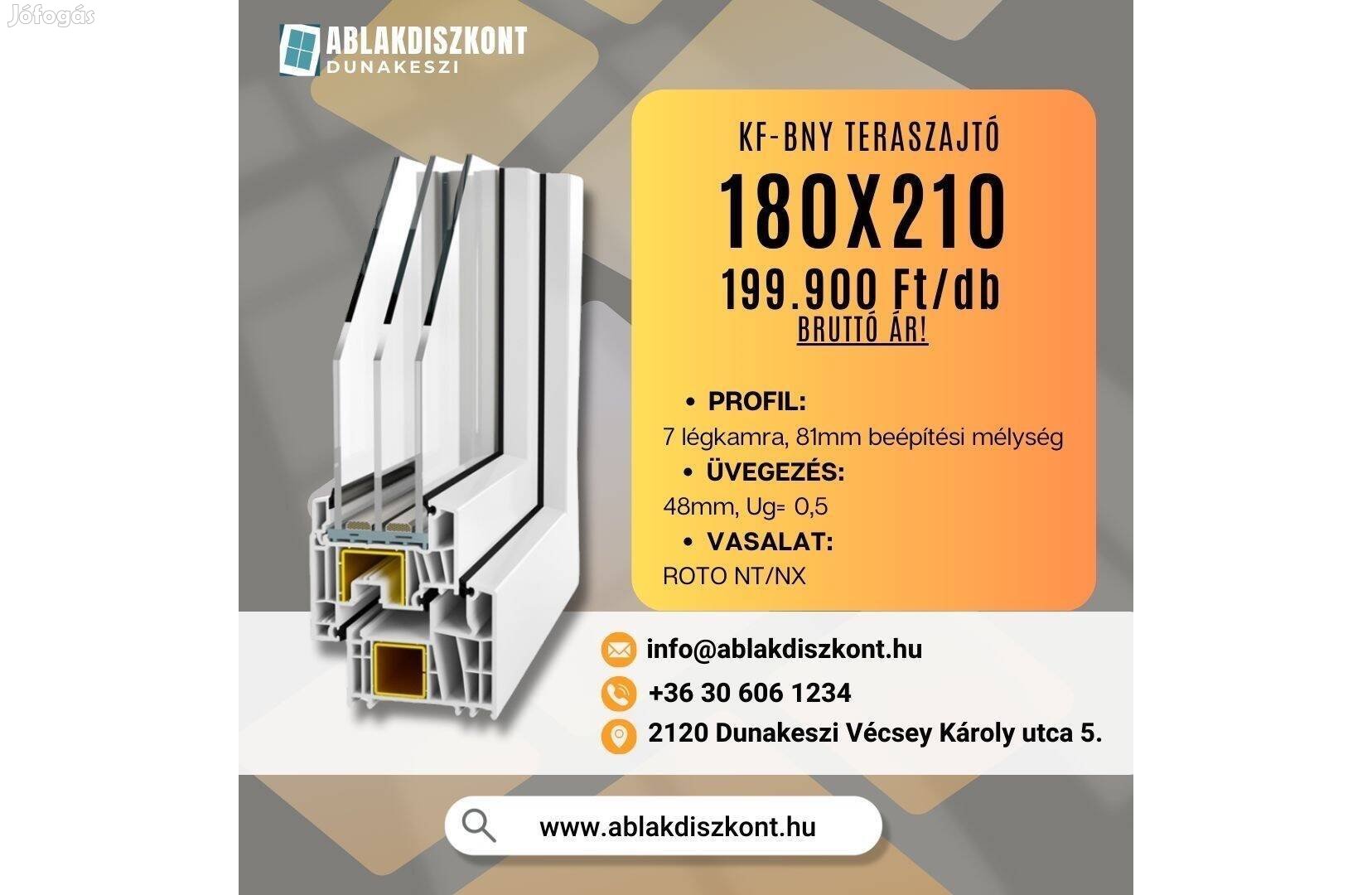 Decco 180x210 műanyag teraszajtó 3 rétegű üvegezés raktárról