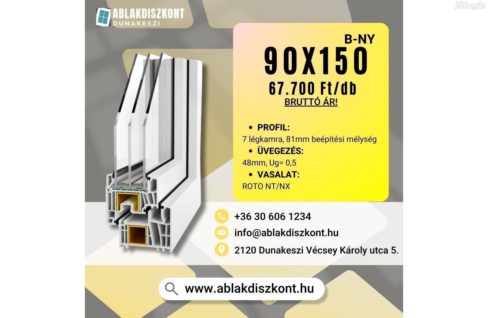 Decco 90x150 műanyag ablak 3 rétegű üvegezéssel raktárról azonnal
