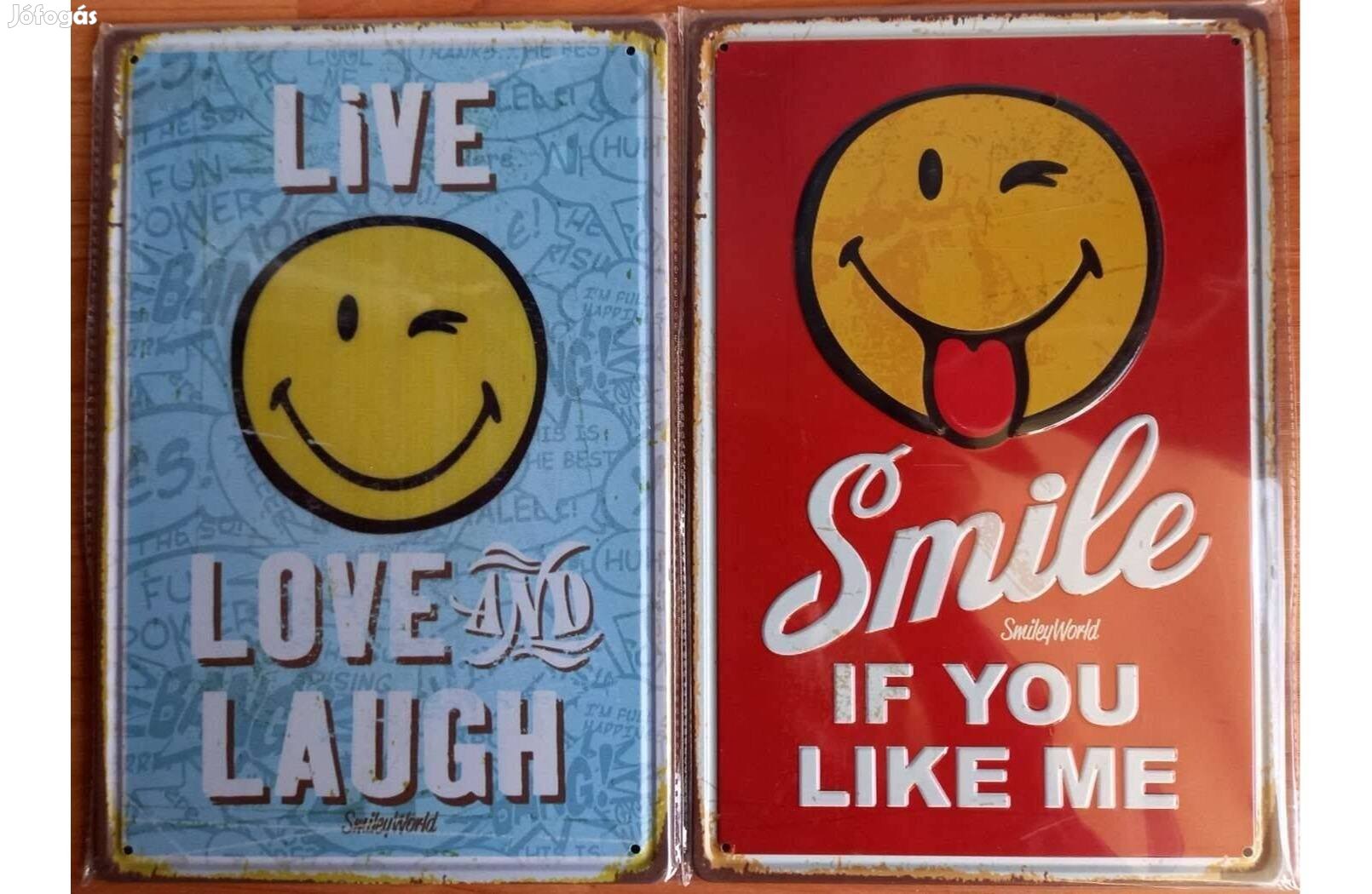 Dekorációs fém tábla Smile-Emoji (Élj - Szeress - Nevess - Mosolyogj)