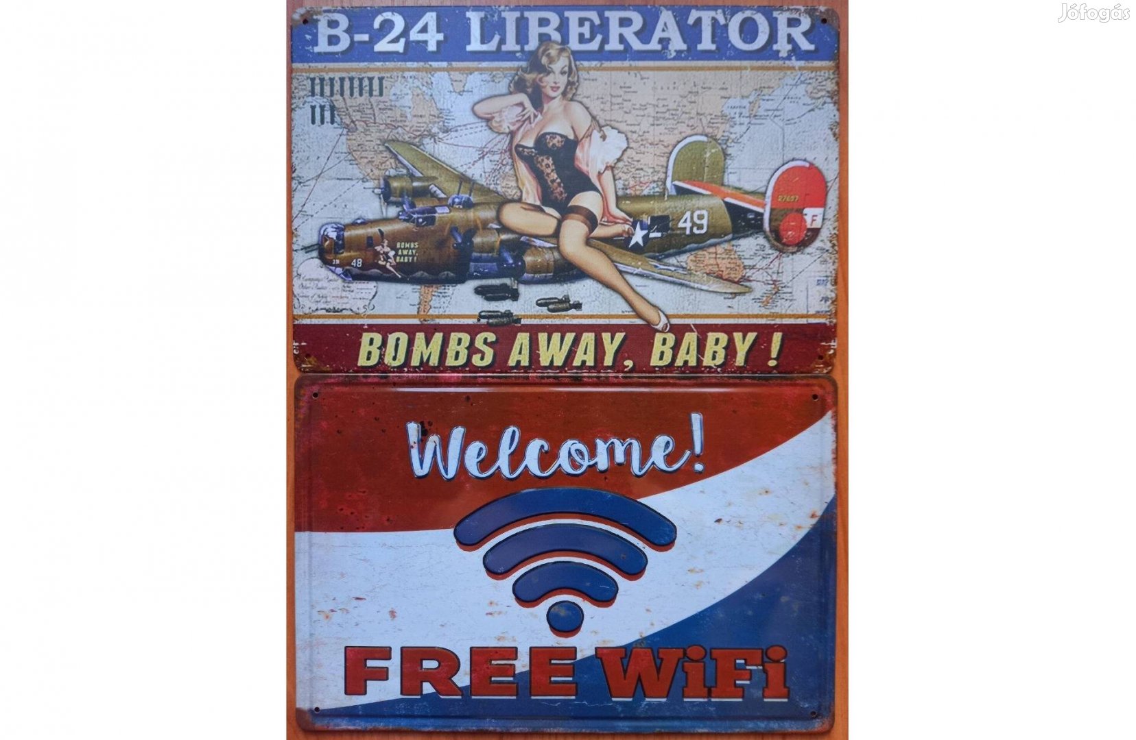 Dekorációs fém tábla (B-24 Liberátor - Welcome FREE WIFI)