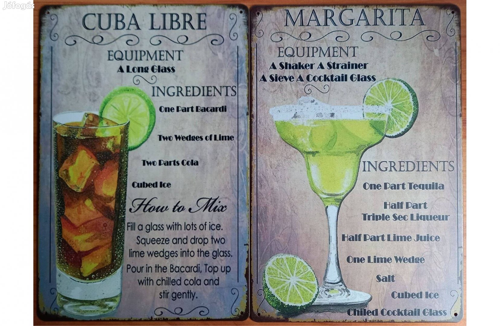 Dekorációs fém tábla (Cuba Libre - Margarita Koktél Recept )