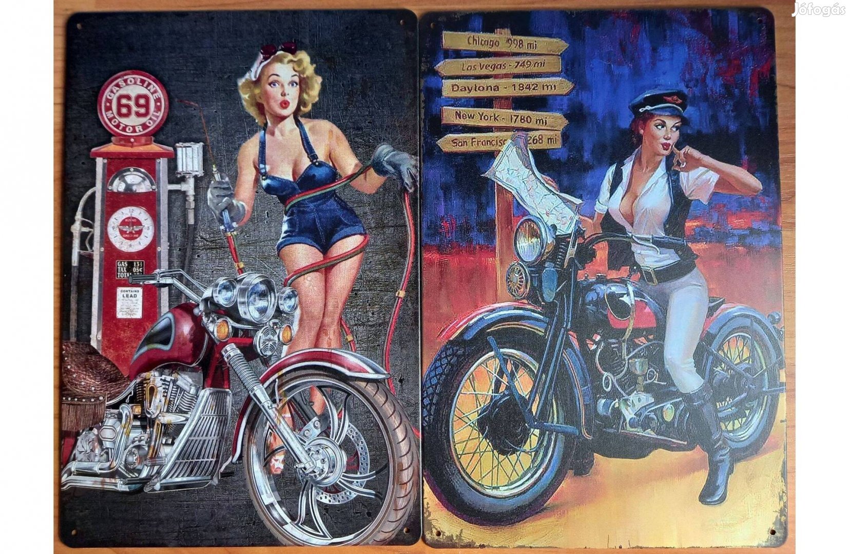 Dekorációs fém tábla (Flaying Gasoline És Motoroil - PIN-UP Girls Moto