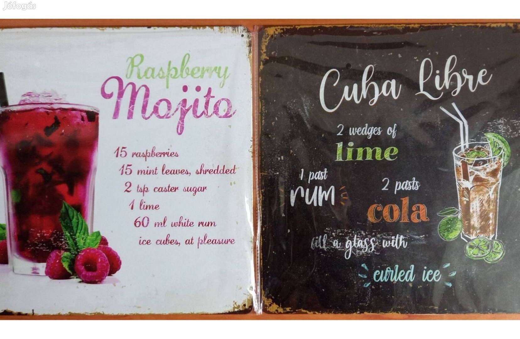 Dekorációs fém tábla (Málna Mojito - Cuba Libre Koktél Recept 30X30cm)