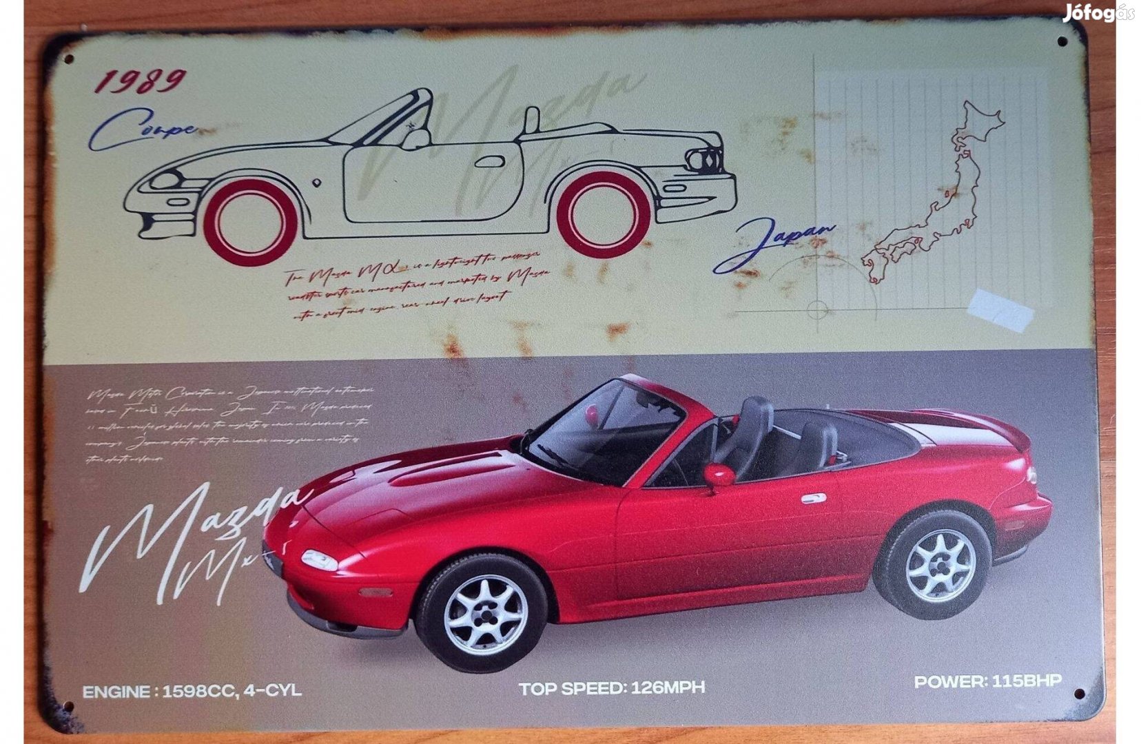 Dekorációs fém tábla (Mazda MX 1989)