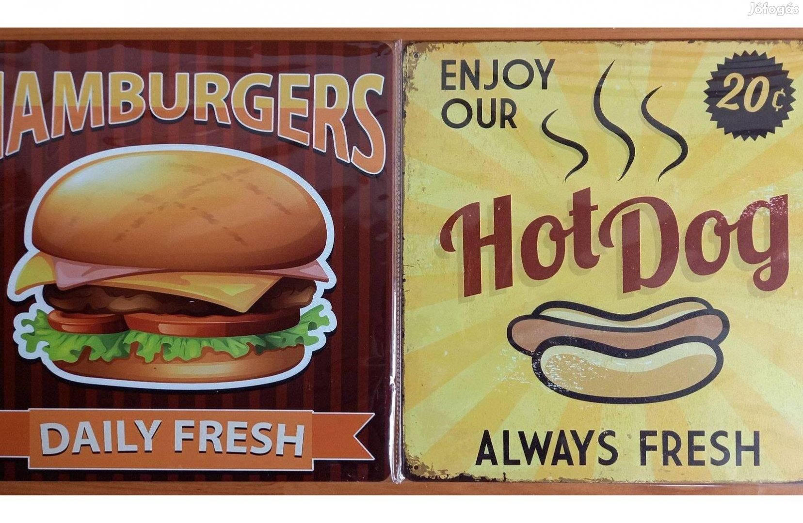 Dekorációs fém tábla (Minden NAP Friss Hamburger - Hot-Dog 30X30cm)
