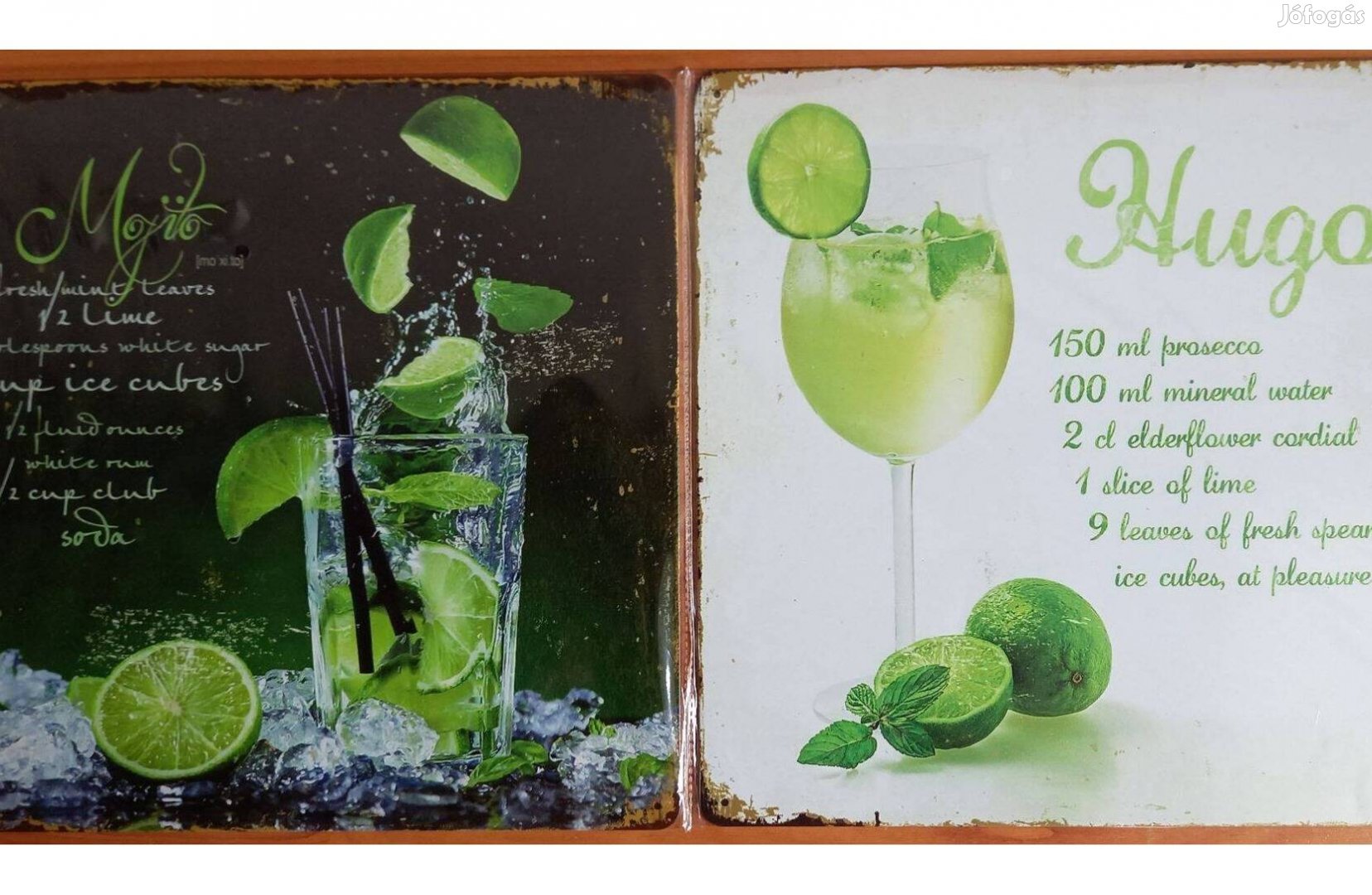 Dekorációs fém tábla (Mojito És Hugo Koktél Recept 30X30cm)
