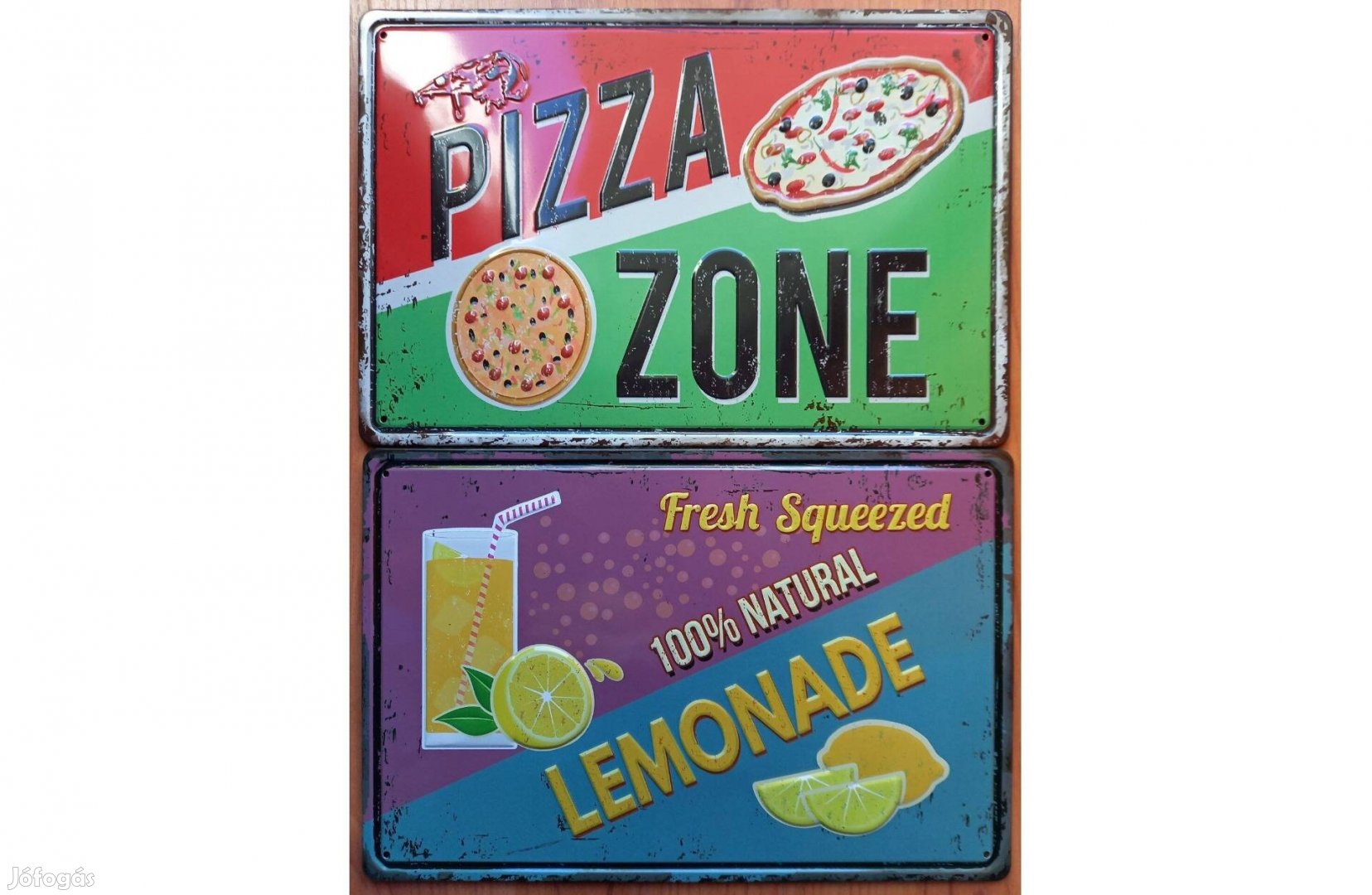 Dekorációs fém tábla (Pizza Zone - Frissen Facsart Limonádé ) Domborny