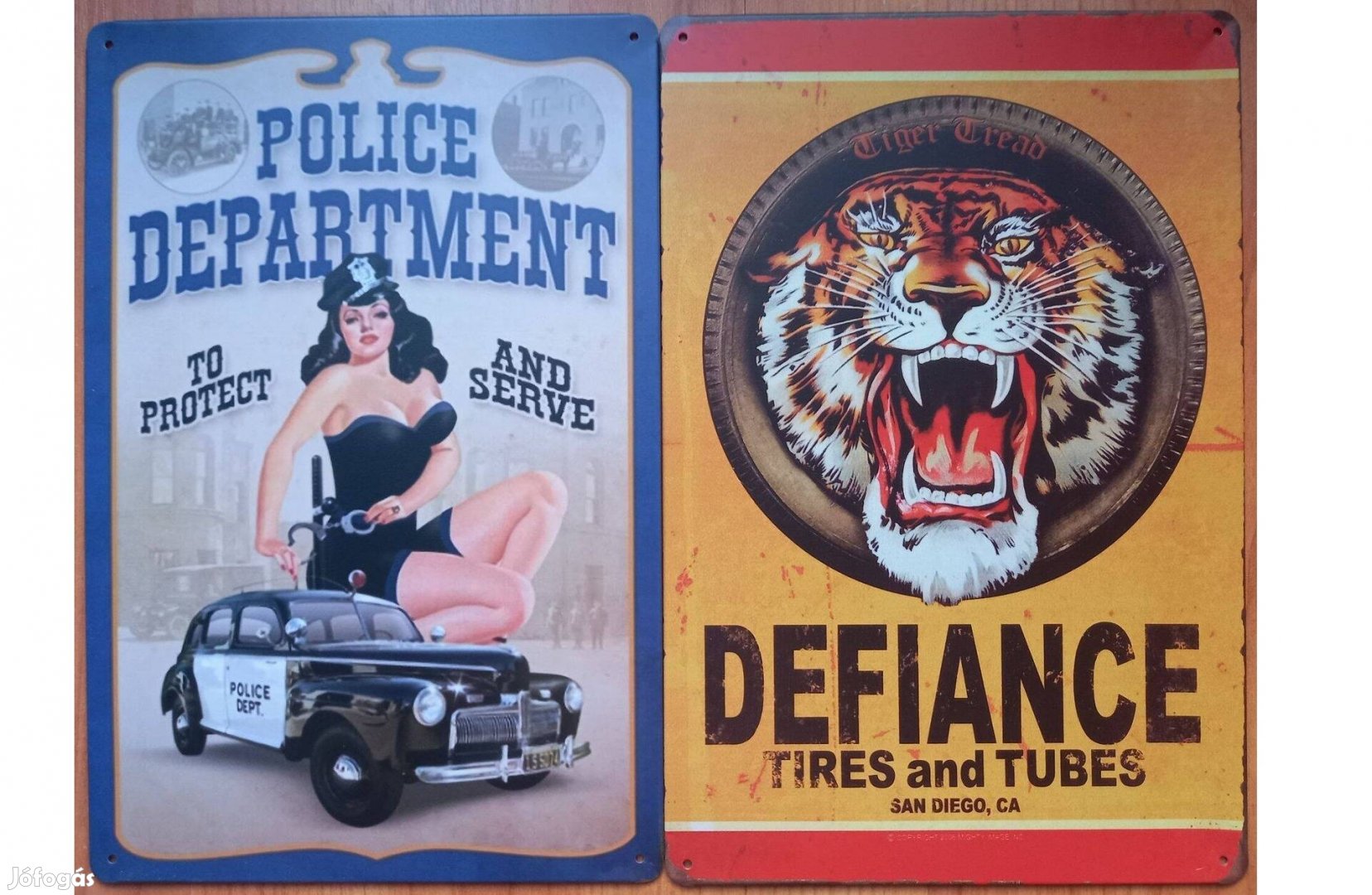 Dekorációs fém tábla (Police PIN-UP - Tiger Gumiabrocs SAN Diego)