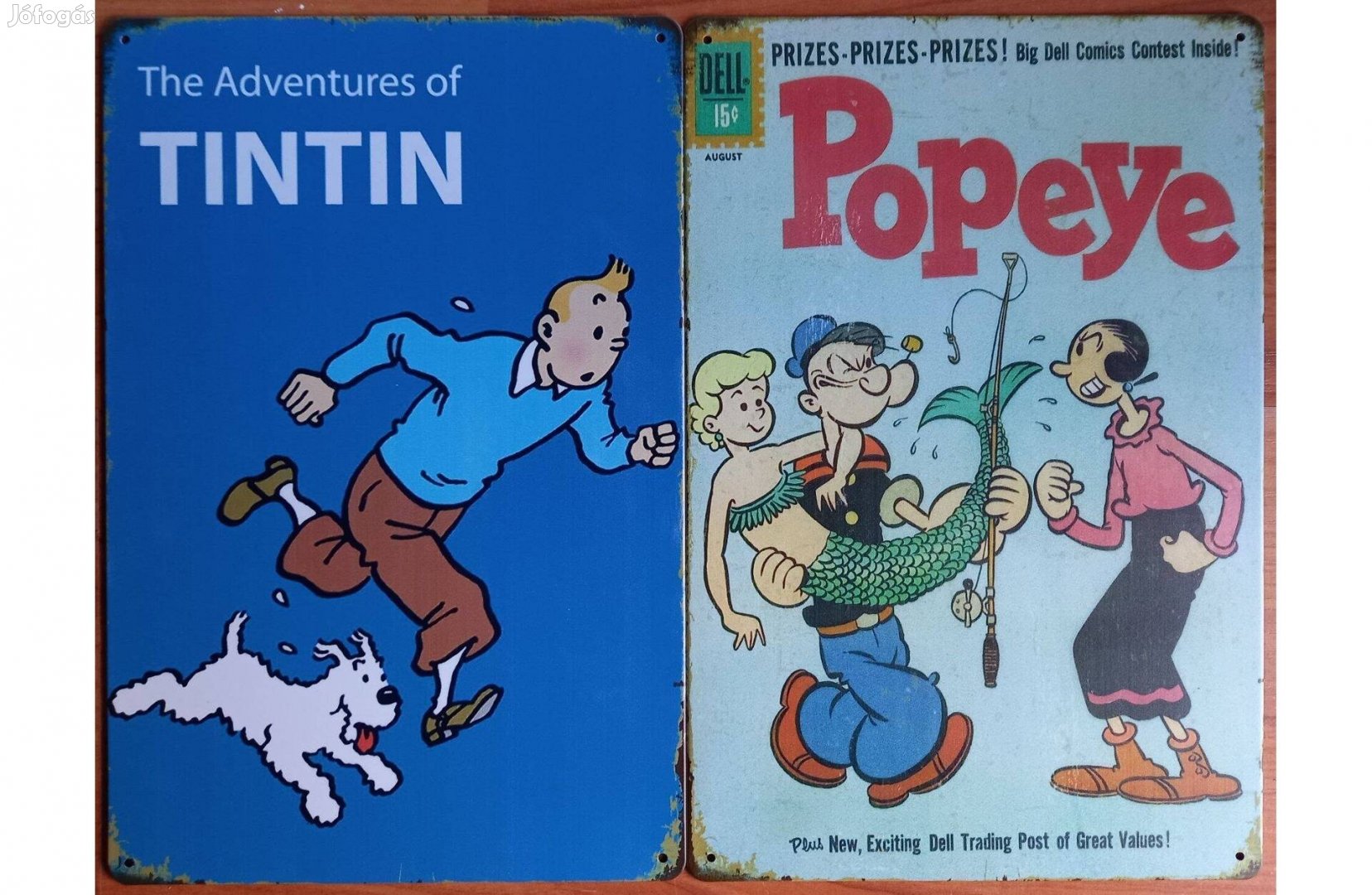 Dekorációs fém tábla (Tintin Kaladjai - Popeye & Olive OIL)
