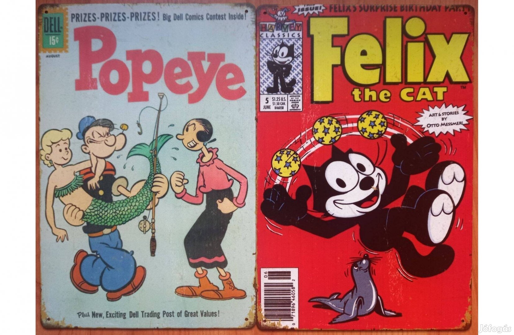 Dekorációs fém tábla ( Popeye & Olive OIL - Félix A CAT)